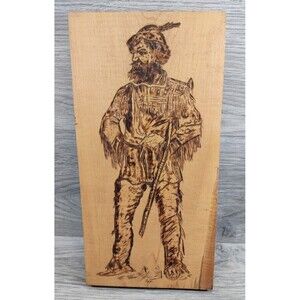 One Of A Kind Burned Wood Wall Art-Mountain Man, Davy Crockett-Handmade Folk Art